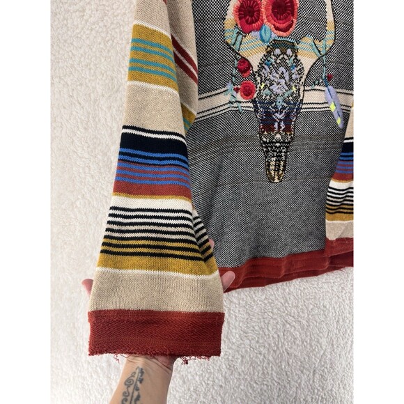 Free People Desert Rose Sweater Women’s Small Longhorn Embroidered Boho Western - Picture 4 of 9
